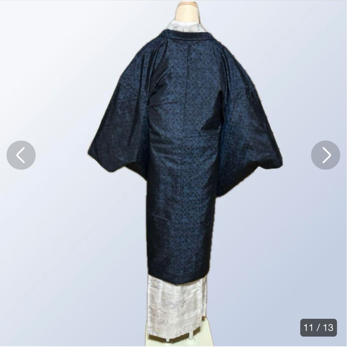美品　袷　大島紬　長羽織　紺藍　身丈104 裄67