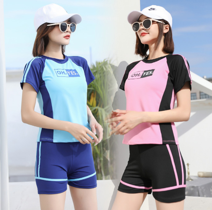 nM017PK XXL【XXLサイズ】コスプレ衣装 半袖 セパレート トップス+パンツタイプ ボディスーツ スイムウェア 水着 競泳 水泳 競技 _カラーはピンク×ブラックになります。
