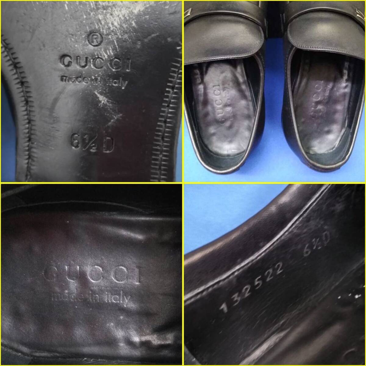 【USED/売切り】 GUCCI/グッチ 132522 ローファー ドレスシューズ サイズ 6.5D ブラックレザー/黒色/革靴/ビジネスシューズ/Italy製の画像9