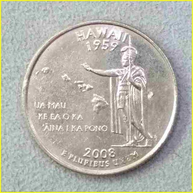 【アメリカ 50州25セント硬貨《ハワイ州》/2008年】クォーターダラーコイン/50州25セント硬貨プログラム/The 50 State Quarters Programの画像1