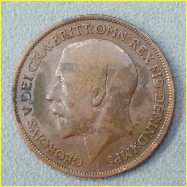 【イギリス 1ペニー 硬貨/1918年】 英国 ONE PENNY/ジョージ5世/旧硬貨/コイン/古銭の画像1