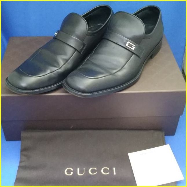 【USED/売切り】 GUCCI/グッチ 132522 ローファー ドレスシューズ サイズ 6.5D ブラックレザー/黒色/革靴/ビジネスシューズ/Italy製の画像1