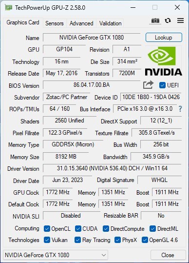 ZOTAC GeForce GTX 1080 AMP Extreme 8GB GDDR5X グラフィックカード 動作確認済_画像7
