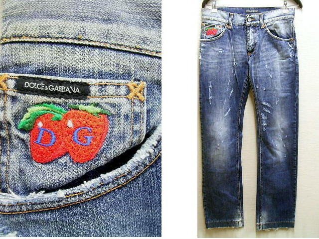 ●即決[44]DOLCE&GABBANA アーカイブ 06SS イチゴ刺繍 苺 プレート G308CD/G8082 ビンテージ加工 デニム パンツ ARCHIVE■6082_画像1