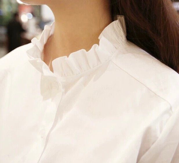 ブラウス フリル シャツ フェミニン 白シャツ 可愛い 長袖無地 入学式 白 長袖 ホワイト XL