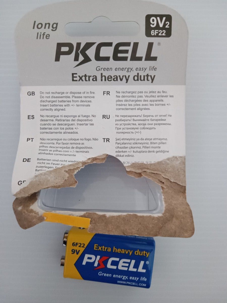 PKCELL BATTERY 6F22 9V マンガン電池2個入り 使用済み