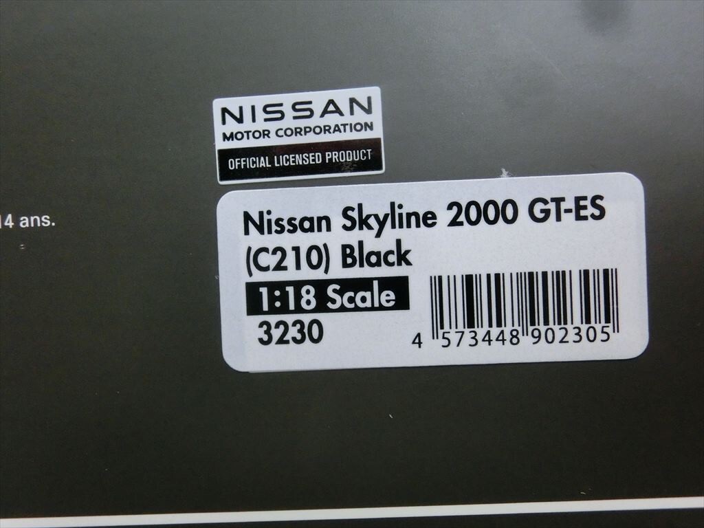 T【ム4-03】【80サイズ】▲イグニッションモデル 1/18 Nissan Skyline 2000 GT-ES (C210) Black/日産 スカイラインの画像8