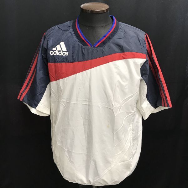 アディダス/adidas★半袖プラクティスシャツ【メンズM/白×紺/white×navy blue】ピステ/Tops/Shirts◆BH624_画像1