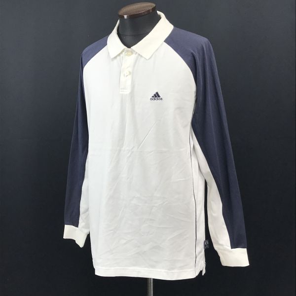 adidas GOLF★長袖ポロシャツ【メンズO/白×紺/white×navy】アディダス　ゴルフ/Tops/Shirts◆BH655_画像2