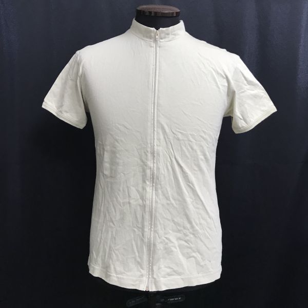 日本製★COMME CA DU MODE MEN/コムサデモード★フルジップ/半袖シャツ【メンズS-M程度/beige/ベージュ】ファスナー/Tops/Shirts◆BH690_画像1