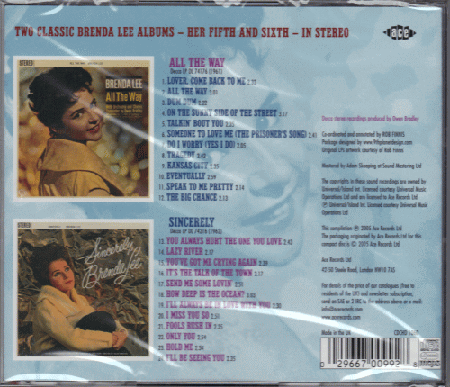 【新品/輸入盤CD】BRENDA LEE/All The Way & Sincerely_(出品商品はシールド状態です)