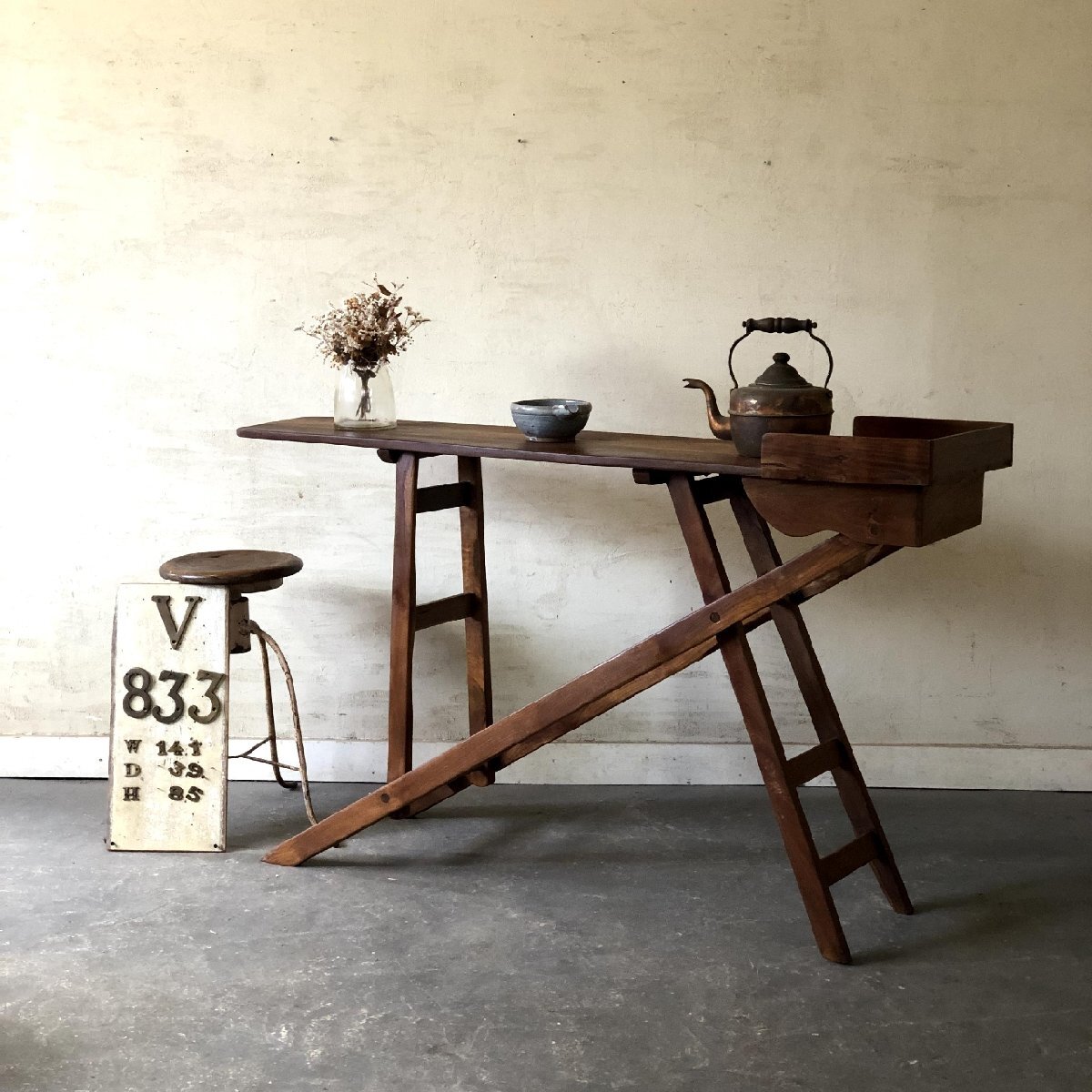 V-833* antique iron stand old cheeks material. ironing board folding type wooden Vintage display stand store furniture stk