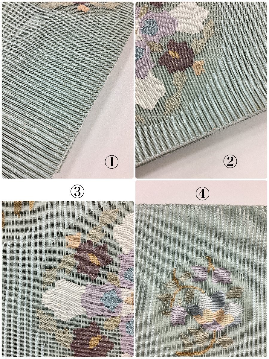 着物cocon★袋帯 お太鼓柄 ポイント 夏帯 絹・他 夏物 緑系 長さ446 幅31 絽  着物・小物別売り【4-25-5O-1280-t】の画像9