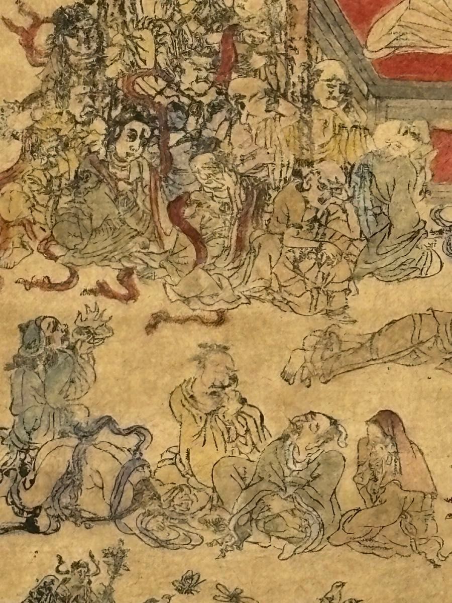 彩色木版刷り「釈迦涅槃図」木版 1枚|仏教 和本 古典籍 仏陀 仏教美術 浮世絵 木版画