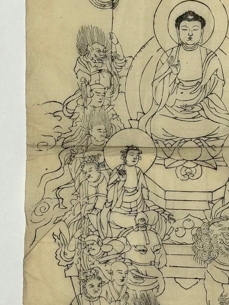 釈迦三尊十六善神図」1枚|木版画 和本 古典籍 仏像 仏教美術 釈迦三尊十六善神図」1枚|木版画 和本 古典籍 仏像 仏教美術