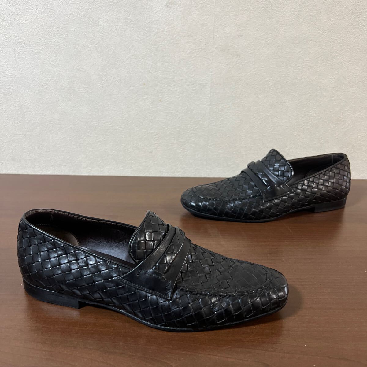 BOTTEGA VENETA ボッテガヴェネタ イントレチャート レザー ローファー スリッポン シューズ size 40 1/2 メンズ