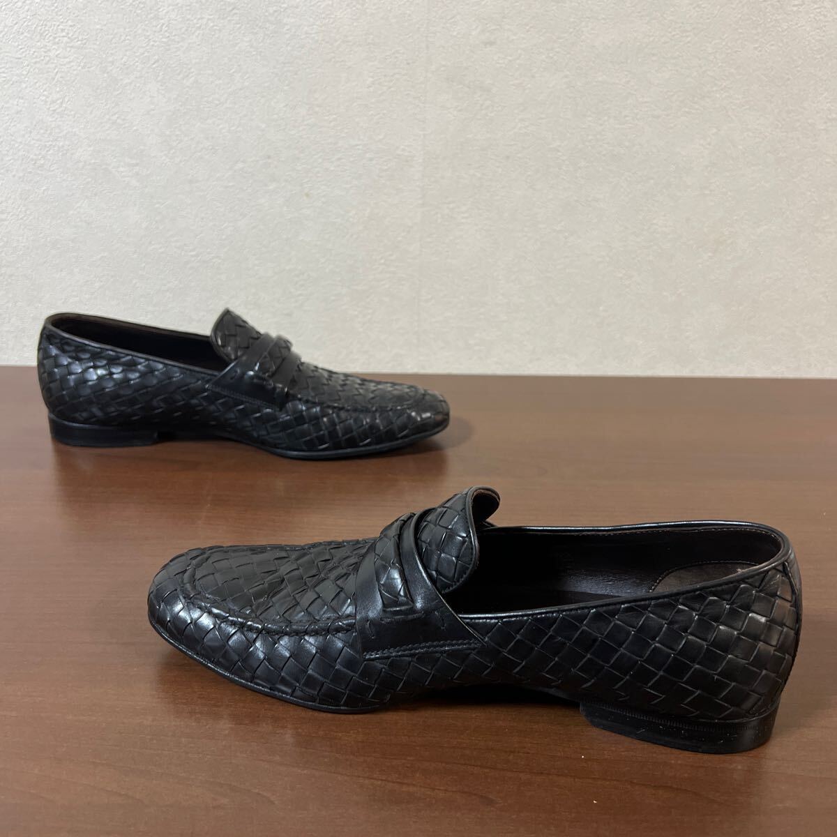 BOTTEGA VENETA ボッテガヴェネタ イントレチャート レザー ローファー スリッポン シューズ size 40 1/2 メンズ