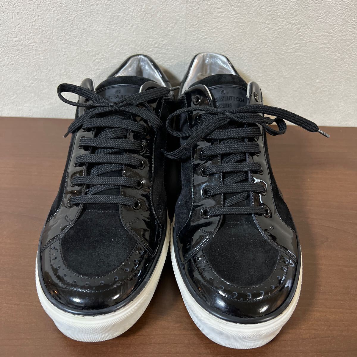 LOUIS VUITTON ルイヴィトン ダミエ レザー スニーカー size 7 1/2 ブラックの画像2