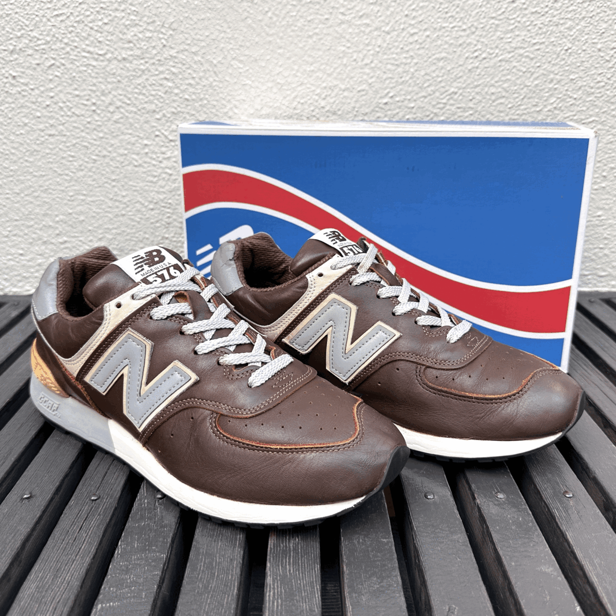 【ユーズド】廃番 USA製 New Balance M576CH CHOCOLATE BROWN US7.5D 25.5cm 中古 オールレザー ブラウン×グレー 限定 アメリカ米国製 茶_画像1