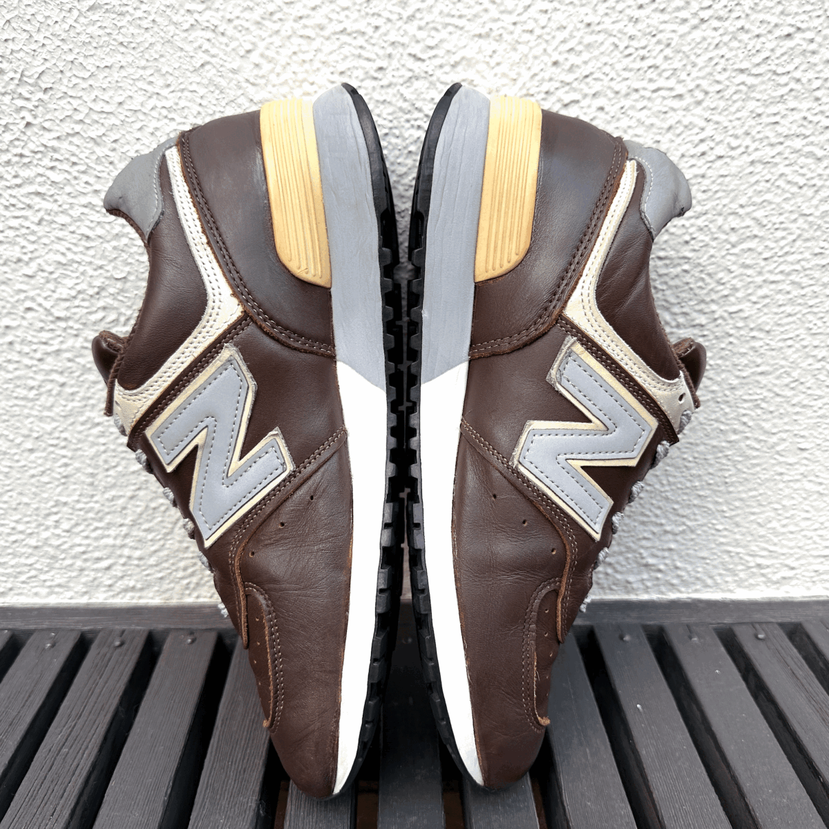 【ユーズド】廃番 USA製 New Balance M576CH CHOCOLATE BROWN US7.5D 25.5cm 中古 オールレザー ブラウン×グレー 限定 アメリカ米国製 茶_画像4