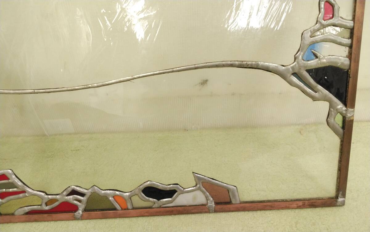 時代物 アンティーク ステンドグラス 73㎝×48㎝×1cm 色硝子 ヴィンテージ 昭和レトロ オールド ガラス 窓 古ガラス ギヤマンの画像5