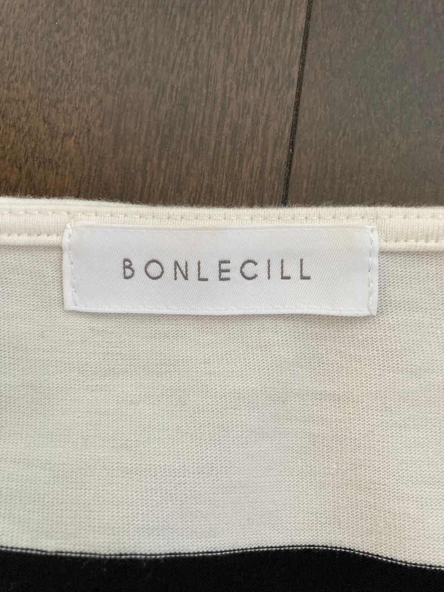 【BONLECILL】パネルボーダー ボートネック プルオーバーロンT  ホワイト×ブラック