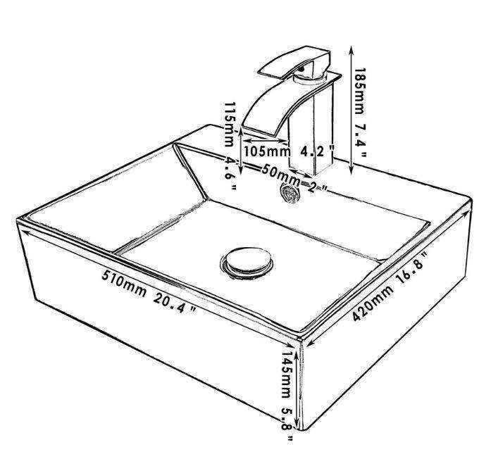 OUBONI 洗面ボウル 洗面ボール 洗面器 手洗い鉢 陶器製 混合栓 スクエア 51.0cm_画像4