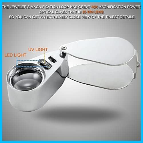  magnifying glass magnifier mobile magnifier jewelry magnifier gem judgment for diamond magnifier magnification 40 times magnifying glass folding type LED light attaching 