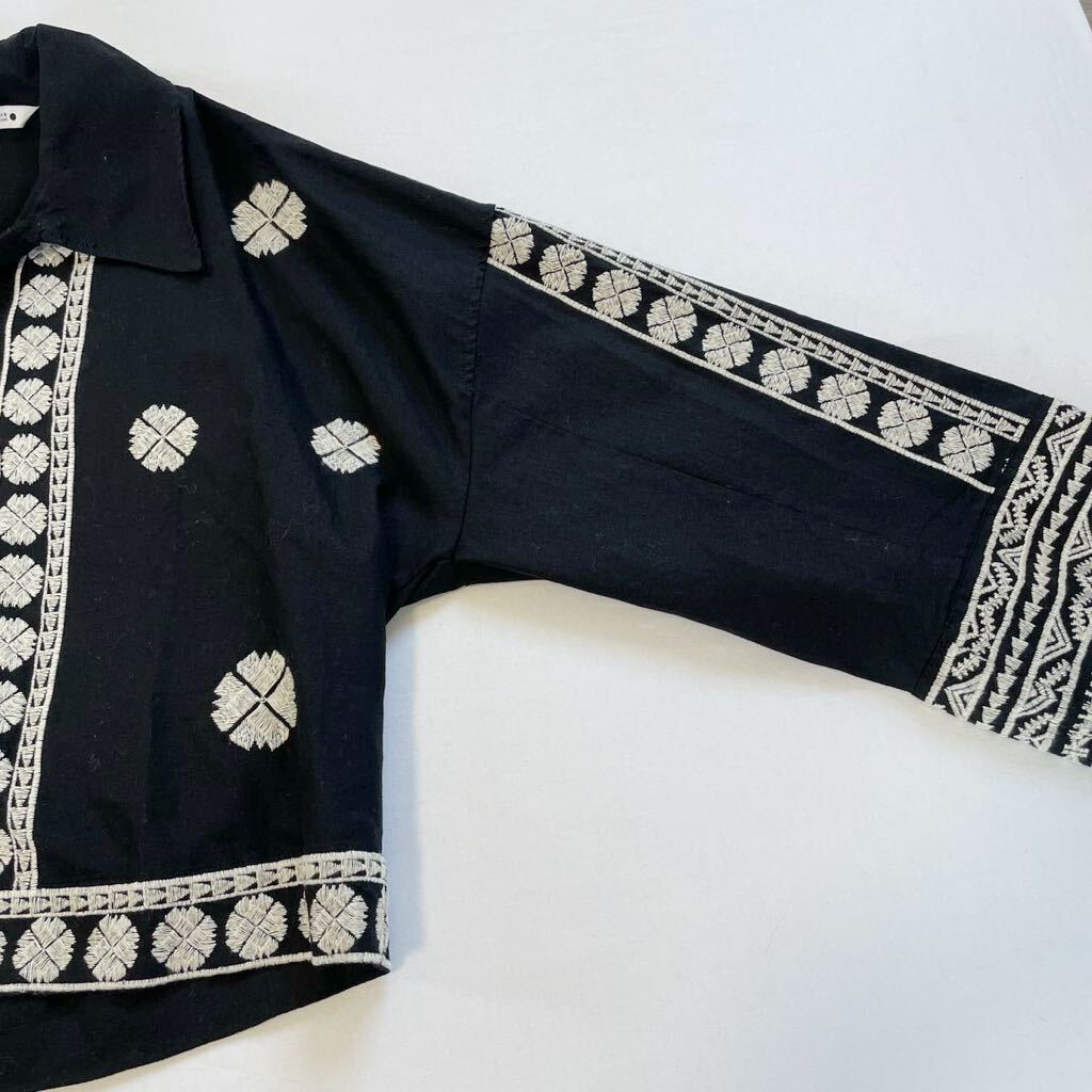 ZARA 大人素敵スタイル リネンコットンブレンド エンブロリダリー刺繍 ブラック ジャケット 羽織り 冷房対策 サイズS ザラ♪の画像4