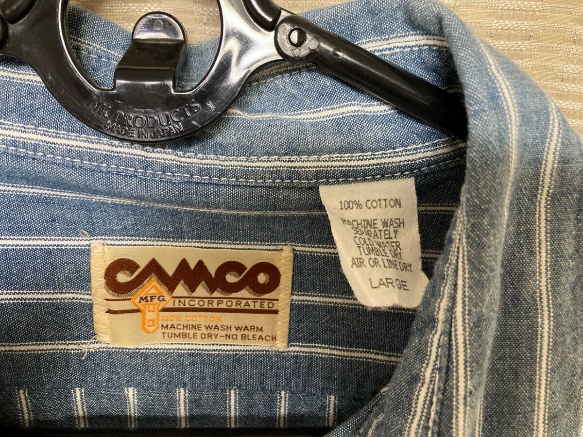カムコ CAMCO ブルー シャンブレー シャツ ストライプ Largeの画像3