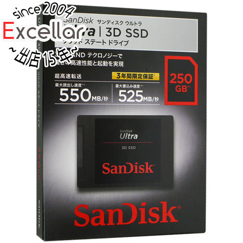 【ゆうパケット対応】SANDISK Ultra 3D SSD 250GB SDSSDH3-250G-J25 [管理:1000007658]の画像1