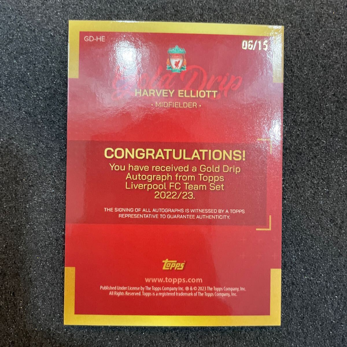 topps soccer Liverpool team set HARVEY ELLIOTT 06/15 サッカーカード 直筆サインの画像3