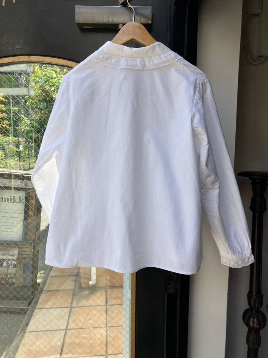 イギリス古着 race blouse vintage shirt コットンレースブラウス 長袖1950s cotton blouse白シャツ LV775_画像7