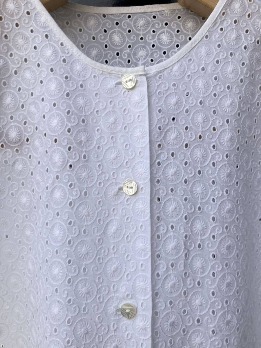 イギリス ヨーロッパvintage race blouse vintage shirt コットンレースブラウス 1950s cotton blouse白シャツ LV830の画像2