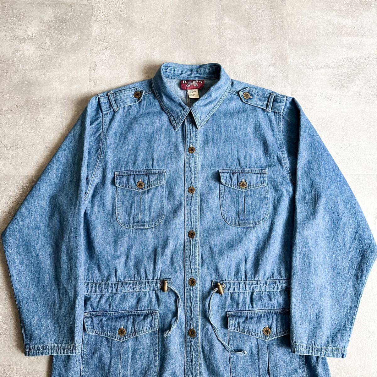 90s Denim&co Denim Safari jacket / old clothes Vintage Vintage Denim jacket Safari shirt 