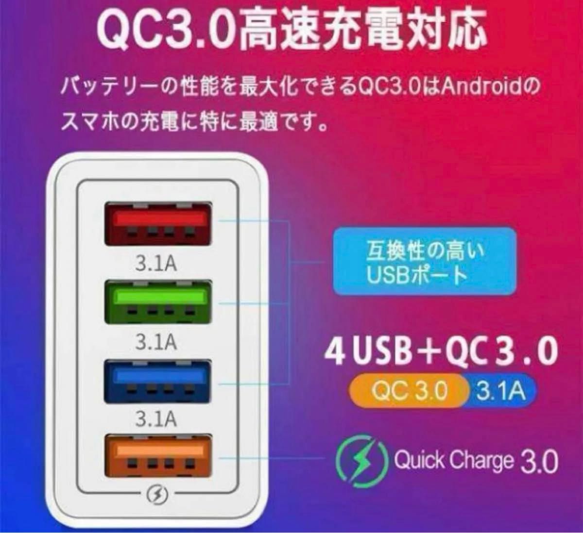 ☆新品未使用☆ USB充電器 4ポート 急速充電器 ACアダプター 4台同時 黒