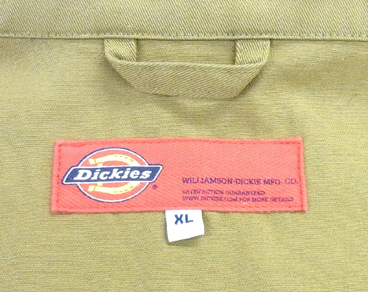中古 Dickies/ディッキーズ ワークジャケット ブラウン ロゴ XLサイズ アウター メンズ 茶色 フルジップ ベージュ_画像4