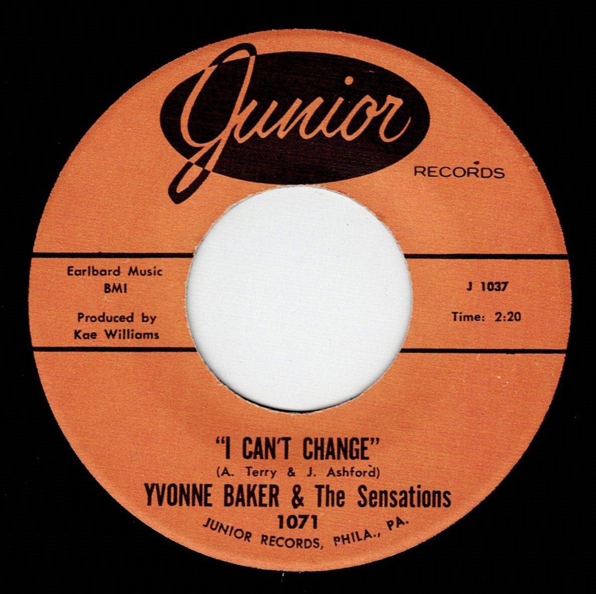 Yvonne Baker & The Sensations / I Can’t Change ♪ Mend The Torn Pieces (Junior) 1967, second pressの画像1