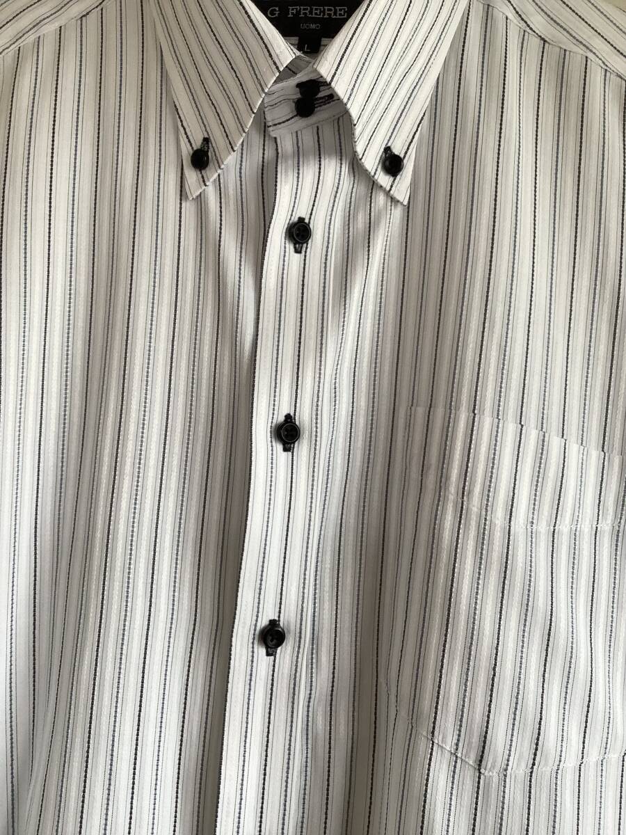 【中古】ワイシャツ　半袖　ボタンダウン　カッターシャツ　ビジネス　Lサイズ　白　ホワイト　ストライプ_画像8