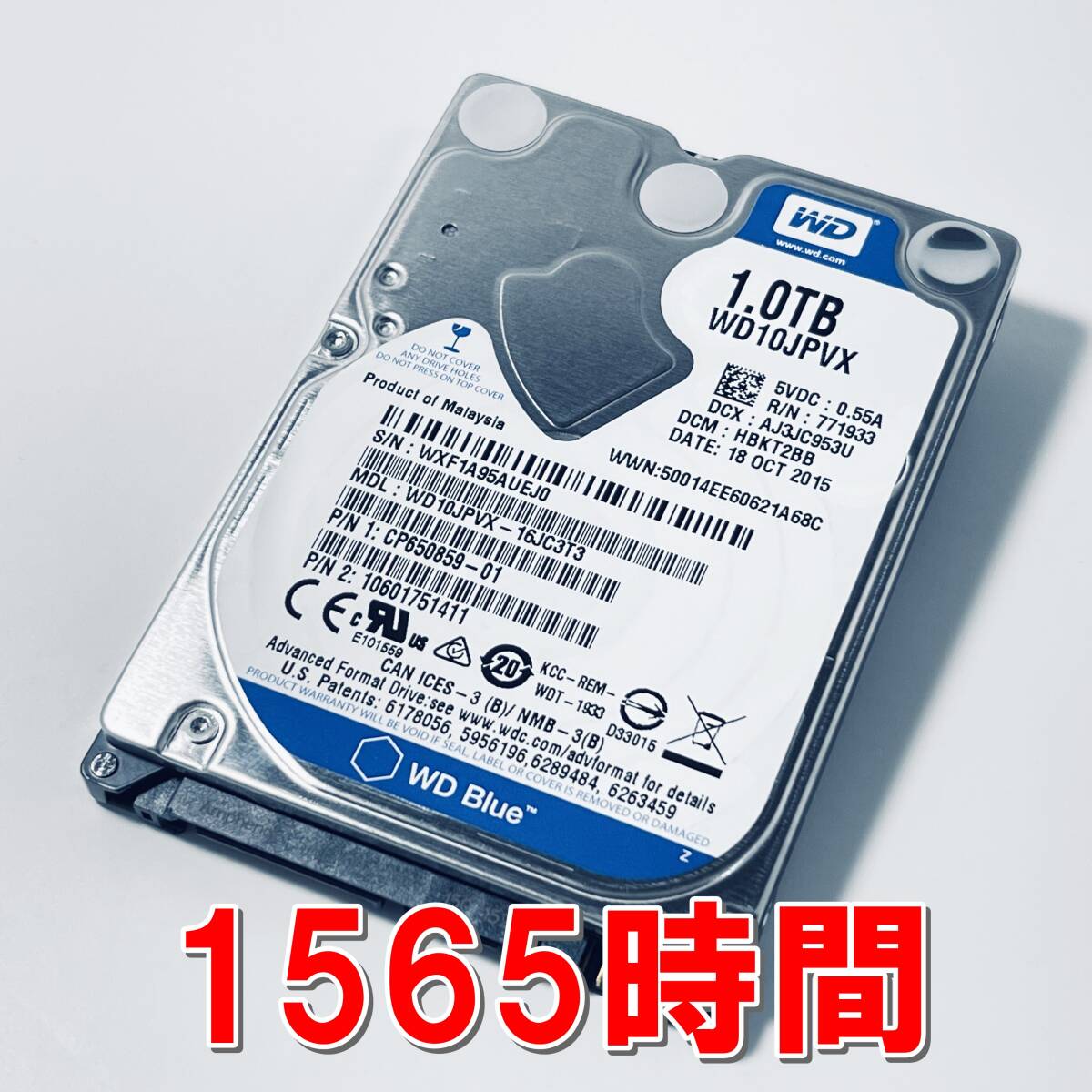 【HDD 1TB】WD Blue 2.5インチ 9.5ｍｍ ハードディスク 使用時間1565時間　[UEJ01000HD148]_画像1