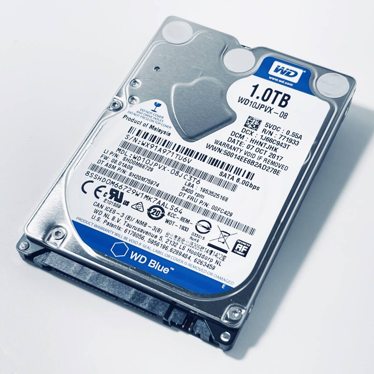 【HDD 1TB】WD Blue 2.5インチ 9.5ｍｍ ハードディスク 使用時間3054時間　[TU6V1000 HD156]_画像2