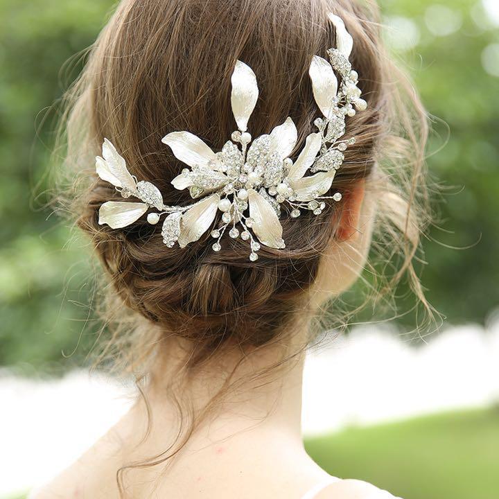 ヘッドドレス ブライダル 髪飾り 花 ウェディング 結婚式 ヘアアクセサリー ヘアピン クリップ式_画像5