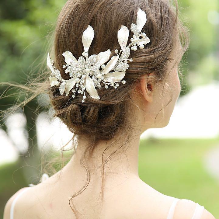 ヘッドドレス ブライダル 髪飾り 花 ウェディング 結婚式 ヘアアクセサリー ヘアピン クリップ式_画像4