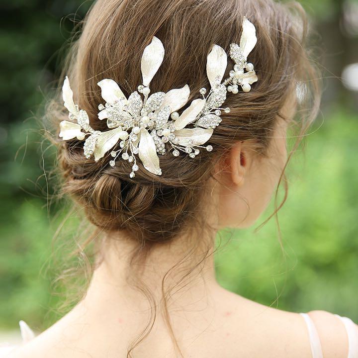 ヘッドドレス ブライダル 髪飾り 花 ウェディング 結婚式 ヘアアクセサリー ヘアピン クリップ式_画像2