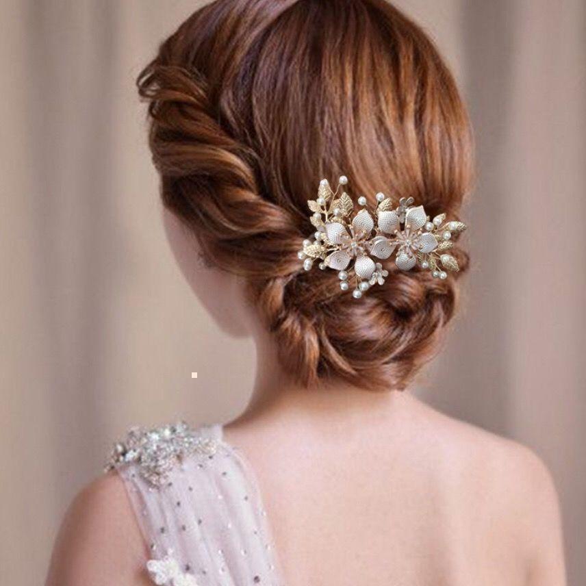 ヘアアクセサリー パール 花 ゴールド 髪飾り 結婚式 ブライダル ヘアピン ウェディング ブライダル ヘッドドレス 和装_画像2