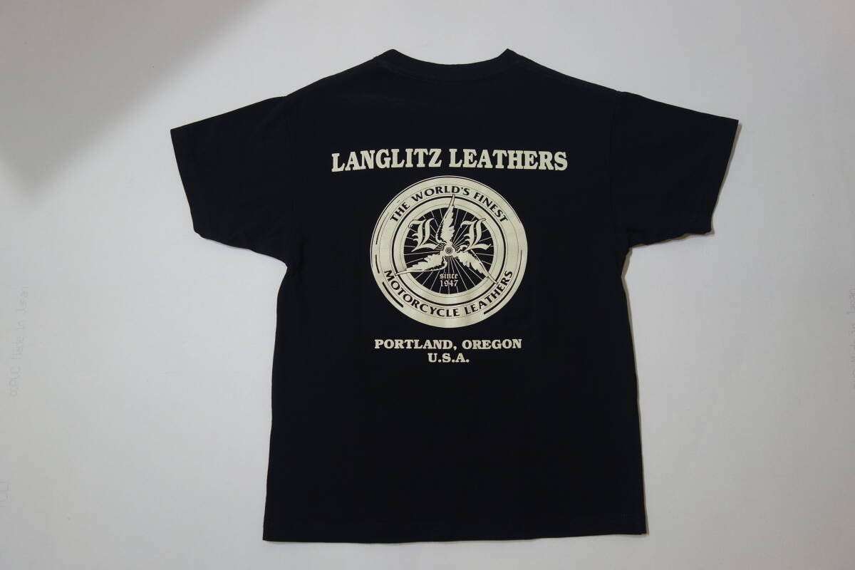 美品 ラングリッツレザーズ Langlitz Leathers 半袖 Tシャツ プリント アメリカ製 サイズS ブラック_画像1