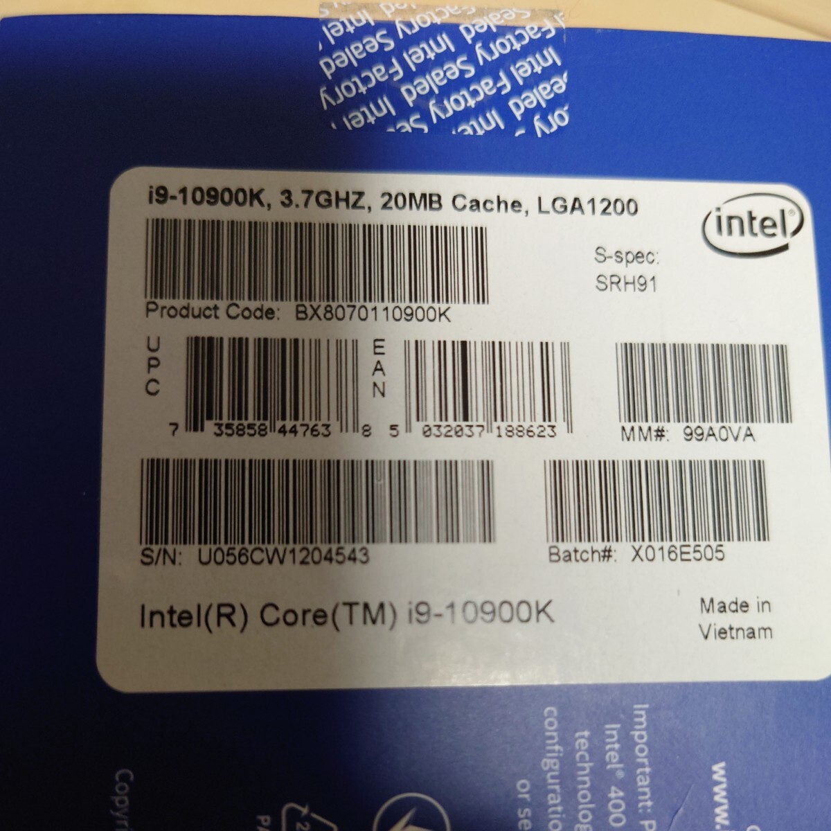 Intel Core i9 10900K 動作確認済　インテル CPU_画像2