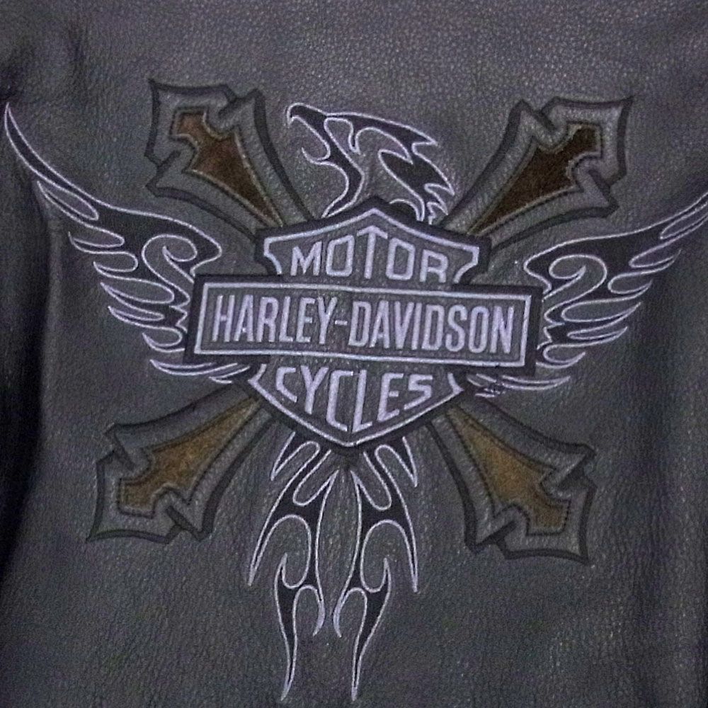 美品●HARLEY DAVIDSON ハーレーダビッドソン レザー ライダース ジャケット ブルゾン 革ジャン 刺繍 メンズ ブラック バイク 1円スタートの画像8