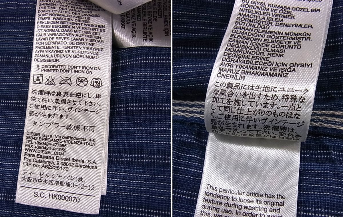 定価2万円■DIESEL ディーゼル 長袖シャツ ワークシャツ ストライプ柄 メンズ 1円スタートの画像7