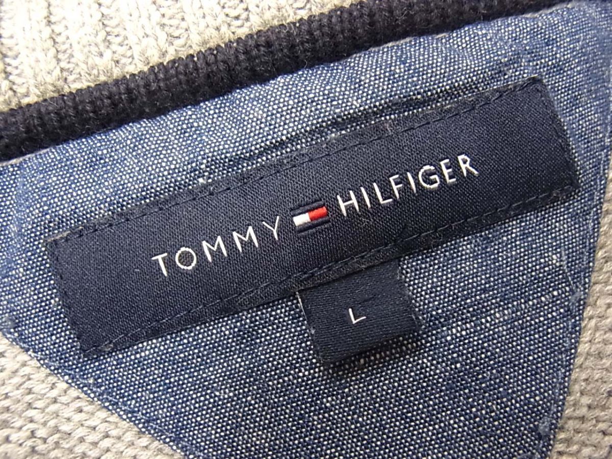 ☆TOMMY HILFIGER トミーヒルフィガー ニット ジップジャケット コットンニット メンズ グレー 春物 1円スタートの画像8